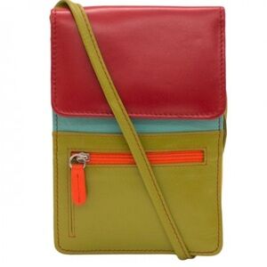 NWT Genuine Leather Mini Crossbody Organizer in citrus